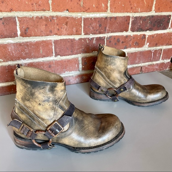 Freebird by Steven Shoes - Freebird by Steven Distressed Brown Leather Harness Motorcycle Boots Booties 8
